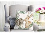 Dekokissen QUEENCE "Berti", grün (grün, braun, bedruckt), B:40cm L:40cm, Polyester, Dekokissen_Sitzkissen_Kissenhüllen, süßer Hase