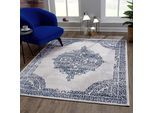 Teppich SANAT "Evra 7001", blau (blau, hellgrau), B:80cm H:22mm L:150cm, Kunstfaser, Teppiche, Teppich, Wohnzimmer, Kurzflor, modern, Läufer