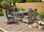 Garten-Essgruppe KONIFERA "New Monaco", grau, dunkelgrau, beige, verstellbare Rückenlehne, Aluminium, Glas, Wicker/Kunststoffgeflecht, Sitzmöbel-Sets, bestehend aus 1 Tisch, 6 Sesseln und 6 Sitzauflagen, Topseller