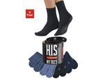 Socken H.I.S, Damen, Gr. 35-38, bunt (schwarz, marine, jeans), Baumwolle, Baumwollmischung, Polyamid, meliert, elastisch, Socken Socken, in der Geschenkdose