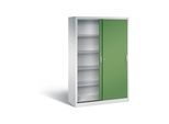 C+P Schwerlast-Werkzeugschrank mit Schiebetüren, 4 Böden, H1950xB1200xT500mm Front Resedagrün Korpus Lichtgrau ; C + P Möbelsysteme (2059-002|S10022)