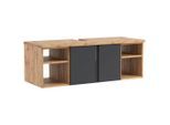 Held Waschbeckenunterschrank, Grau, Eiche Wotan, Holzwerkstoff, 2 Fächer, 120x41x47 cm, Made in Germany, hängend, Badezimmer, Badezimmerschränke, Waschbeckenunterschränke