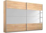 Schwebetürenschrank RAUCH "Quadra", braun (struktureichefarben hell, spiegel), B:271cm H:230cm T:62cm, Holzwerkstoff, Schränke, Schwebetürenschrank, inkl. Hakenleiste und zusätzlichen Einlegeböden