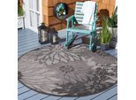 Teppich SANAT "Floral 2 Outdoor", grau, H:6mm Ø:200cm, Kunstfaser, Teppiche, Teppich, In- und Outdoor geeignet, florales Design, Balkon, Terasse