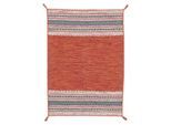 Teppich CARPETFINE "Kelim Azizi, auch als Läufer erhältlich", orange, B:240cm H:5mm L:340cm, Baumwolle, Teppiche, Teppich, handgewebt, Baumwolle, Wendeteppich mit Fransen, Fleckerl, Wohnzimmer