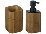 Badaccessoire-Set WENKO "Modell Serro", braun, Bambus, Kunststoff, Badaccessoires-Sets, Seifenspender und Zahnbürstenhalter aus stabilem Bambus