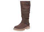 Stiefel RIEKER, Damen, Gr. 37, Normalschaft, braun, Velourslederimitat, unifarben, Schuhe Stiefel, mit slouchy Schaft und verstellbarer Schnalle