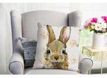 Dekokissen QUEENCE "Baran", gelb (gelb, braun, bedruckt), B:40cm L:40cm, Polyester, Dekokissen_Sitzkissen_Kissenhüllen, süßer Hase