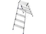 Doppelleiter HAILO "D60 StandardLine", grau (aluminiumfarben, schwarz), B:48,8cm H:119,8cm L:19,8cm, Aluminium, Kunststoff, Leitern, Alu-Sicherheits-Doppelstufenleiter 2x5 Stufen