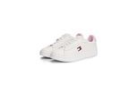 Plateausneaker TOMMY JEANS "ARCHIVE '98 VALENTINES", Damen, Gr. 35, weiß, rose, Leder, Lederimitat, kontrastfarbene Details, Schuhe Plateausneaker, Freizeitschuh, Halbschuh, Schnürschuh mit Herzchen-Anhänger