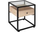 tectake® Nachttisch, Industrial Style, mit Glasplatte und Schublade, 43 x 45 x 54,5 cm