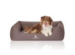 Knuffelwuff Orthopädisches Hundebett Leano aus Velours mit Handwebcharakter braun XL