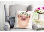 Dekokissen QUEENCE "Bango", rosa (rosa, bedruckt), B:40cm L:40cm, Polyester, Dekokissen_Sitzkissen_Kissenhüllen, süßes Schweinchen