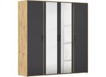 Drehtürenschrank RAUCH "Kleiderschrank Schrank Garderobe Wäscheschrank VOYAGER", grau (eiche artisan, graumetallic), B:187cm H:194cm T:53cm, Holzwerkstoff, Schränke, Drehtürenschrank, mit modernen Griffen in Graumetallic und Spiegel