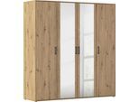 Drehtürenschrank RAUCH "Kleiderschrank Schrank Garderobe Wäscheschrank VOYAGER", braun (eiche artisan), B:187cm H:194cm T:53cm, Holzwerkstoff, Schränke, Drehtürenschrank, mit modernen Griffen in Graumetallic und Spiegel