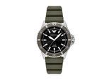 Solaruhr EMPORIO ARMANI "WORLD EXPLORER", grün (khakifarben), Armbanduhren, Herren, Armbanduhr, Herrenuhr, Silikonarmband, analog, Tag, 12/24-Std.-Anzeige