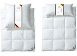 Federbettdecke + Federkissen RIBECO "Laram, 2-tlg. Naturprodukt zum TOP-Preis", weiß, B/L: 155cm x 220cm Anzahl Teile 1, B/L: 80cm x 80cm Anzahl Teile 1, Bezug: Baumwolle Füllung: Entendaune/-feder, normal, Bezug: 100% Baumwolle. Füllung: 90% Federn, 10% Daunen, Bettwaren-Sets, Federbettdecke + Federkissen, Decke mit Kissen, verschiedene Größen, Bettdecke 135x200, 155x220 cm