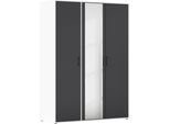 Drehtürenschrank RAUCH "Kleiderschrank Schrank Garderobe Wäscheschrank VOYAGER", weiß (alpinweiß, graumetallic), B:140cm H:194cm T:53cm, Holzwerkstoff, Schränke, Drehtürenschrank, mit modernen Griffen in Graumetallic und Spiegel