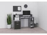Regal-Schreibtisch FMD "Bolton", grau (betonoptik, anthrazit), B:138,5cm H:92cm T:53,5cm, Tische, Regal-Schreibtisch, Schreibtisch mit Stauraum und Ablage, offene Fächer, 138,5 cm breit
