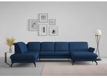 Wohnlandschaft SIT & MORE "Fashion U-Form", blau, B:338cm H:84cm T:207cm, Sofas, Wohnlandschaft, wahlweise mit Kopfteilverstellung, Vorziehsitz, motorisch, Metallfüße