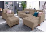 Ecksofa EXXPO - SOFA FASHION "Elio, kompakt, bequem & zeitloses Design, Breite 217cm, L-Form", braun (schlamm), B:217cm H:84cm T:157cm, Luxus-Kunstleder;NaturLEDER (echtes Rindsleder) in Sitz und Rücken. Korpus in passendem Kunstleder SOFTLUX bezogen, Sofas, Ecksofa, wahlweise mit Bettfunktion