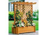 Spalier PROMADINO, braun (honigbraun), B:102cm H:140cm T:65cm, Holzwerkstoff, Rankhilfen, Spalier, Pergola mit Pflanzkasten, BxTxH: 102x65x140 cm, Topseller