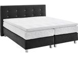 Boxspringbett, schwarz, B:195cm L:210cm, Bezug: Microvelours 100% Polyester;Polsterung: 100% Polyester, WESTFALIA SCHLAFKOMFORT, Komplettbetten, Boxspringbett, mit Knöpfen in Kristalloptik, wahlweise mit Topper