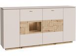 Highboard FORTE "Louoto", beige (kashmir beige, artisan eiche), B:199,5cm H:101,2cm T:41,6cm, Holzwerkstoff, Sideboards, Highboard, Sideboard, Metallgriffe, Stauraum, Soft Close, Höhe 101,2cm