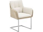 Esszimmerstuhl OTTO HOME "Durham", beige, B:65cm H:90cm T:64cm, Stühle, Esszimmerstuhl, Knopfsteppung und Kufengestell aus gebürstetem Metall, Sitzhöhe 50 cm