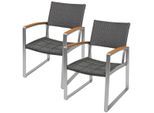 Gartenstuhl GARDEN PLEASURE "AVA", grau, B:66cm H:84cm T:56cm, Kunststoff, Stühle, Gartenstuhl, 2er Set, Polyrattan/Teakholz, altweiß