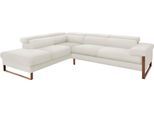 Ecksofa W.SCHILLIG "finn, Designsofa mit tollem Sitzkomfort, bequem, L-Form", weiß (weiß z59), B:281cm H:71cm T:230cm, Flachgewebe S22 (100% Polyester);Stoff S37 (100% Polyester);Longlife Xtra-Leder Z59: Glattleder mit modischer Prägung. Hautstärke 0, 9 - 1, 1 mm, Sofas, Ecksofa, German Design Award 2016, Fußgestell Nussbaum natur, Breite 281 cm