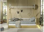 Kinderbett VIPACK "Tipi, mit Querstange in Zelt-Optik, Kiefer massiv", weiß (natur, weiß), B:96cm H:185,1cm L:206cm, Betten, Kinderbett, inklusive Rolllattenrost und wahlweise mit Bettschublade