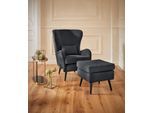 Sessel HOME AFFAIRE "Salla auch in Fellimitat und Feincord, viele Bezugsarten, Ohrensessel", schwarz, H:118cm T:94cm, Samtcord (92% Polyester 8% Polyamid), Sessel, Sessel, wahlweise mit oder ohne Hocker; großer Sessel: Maße B/T/H: 78/94/118cm