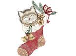 Fensterbild "Katze im Strumpf" Gr. 1, bunt (braun, grün, rot), B:21cm H:31cm, Polyester, W. REUTER & SOHN - PLAUENER SPITZE, Fensterbilder, Fensterbild, Made in Germany