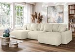 Wohnlandschaft HOME AFFAIRE "LAKESIDE mit Bettfunktion und Bettkasten, Maße B/T/H: 332,5/142/84 cm", beige, B:332,5cm H:84cm T:142cm, 100% Polyester, Sofas, Wohnlandschaft, U‑Form mit vielen Kissen und Wellenunterfederung