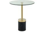Beistelltisch KAYOOM "Lana 125, robuste Glasplatte, Sockel in Mamor Optik", schwarz (gold, schwarz, gold, klar), B:46cm H:53cm T:46cm, 100% Edelstahl, 100% Glas, 100% Marmor, Tische, Beistelltisch, robust, pflegeleicht, hochwertig, Outdoor und Indoor geeignet