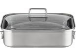 Bräter RÖSLE "EXPERTISO", silber (silberfarben), B:28cm H:10,3cm L:38cm, Töpfe, Bräter, mit Glasdeckel, spülmaschinen- und induktionsgeeignet, Füllmenge 6,5 l