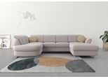 Wohnlandschaft SIT & MORE "Apulia U-Form", beige (sand), B:304cm H:78cm T:192cm, Webstoff (100% Polyester);Struktur weich (90% Polyester, 10% Polyamid);Luxus-Microfaser Euphoria (100% Polyester), Sofas, Wohnlandschaft, wahlweise Bettfunktion, Bettkasten und Kopf- und Armteilverstellung