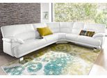 Ecksofa TRENDMANUFAKTUR "Cecilia in italienischem Design, modern und komfortabel, L-Form", weiß (altweiß), B:280cm H:87cm T:240cm, NaturLEDER (echtes Rindsleder) in Sitz und Rücken. Korpus in passendem Kunstleder SOFTLUX bezogen;Luxus-Microfaser ALCAZAR (100% Polyester);Kunstleder SOFTLUX;Microfaser PRIMABELLE (100% Polyester), Sofas, Ecksofa, bequeme Armlehnen, mit langem Schenkel