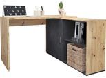 Eckschreibtisch FMD "Valley", schwarz (artisan, oak, matera, artisan, oak, matera, artisan, oak, matera), B:118cm H:75cm T:60,5cm, Tische, Eckschreibtisch, Breite 118 cm