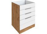 Kochfeldumbauschrank KOCHSTATION "KS-Luhe", weiß (weiß matt, wotaneiche), B:60cm H:82cm T:60cm, MDF, Schränke, Kochfeldumbauschrank, 60 cm breit, hochwertige MDF-Fronten mit waagerechter Lisene