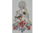 Fensterbild STICKEREIEN PLAUEN "Vogel mit Hibiskus" Gr. 1, bunt (grün, blau, rosa), B:19cm H:31cm, Polyester, Fensterbilder, Fensterbild