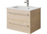 Waschtisch SAPHIR "Serie 6025 Mineralmarmor-Waschtisch mit Unterschrank, 67 cm breit", braun (polar pinie, polar pinie quer nb), B:67cm H:49,9cm T:48cm, Waschtische, Waschtisch, Waschplatz mit 2 Schubladen, hängend, verschiedene Ausführungen