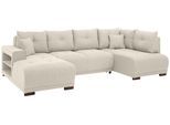 Wohnlandschaft HOME AFFAIRE "Viborg U-Form", beige (creme), B:300cm H:91cm T:162cm, Filzoptik (100% Polyester);Struktur (100% Polyester);Struktur fein ( 100% Polyester), Sofas, Wohnlandschaft, mit Regal in der Armlehne, wahlweise mit Bettfunktion