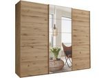 Schwebetürenschrank WIEMANN "Cardiff", braun (bianco, eiche, nachbildung), B:246,3cm H:236cm T:67cm, Floatglas, Holzwerkstoff, Schränke, Schwebetürenschrank, mit massiven Holztüren und Spiegel