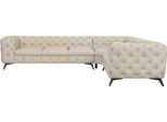 Chesterfield-Sofa HOME AFFAIRE "Ecksofa GLYNIS L-Form mit Wellenunterfederung, Maße B/T/H 323/264/75cm", beige (creme), B:323cm H:75cm T:264cm, Struktur (100% Polyester);Samtoptik (100% Polyester), Sofas, Chesterfield-Sofa, aufwändige Knopfheftung, moderne Chesterfield Optik, Fußfarbe wählbar