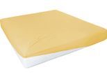 Spannbettlaken PRIMERA "Elasthan-Feinjersey", gelb (senf), 1 Stk., Jersey-Elasthan, 140-160x200-220 28cm, Jersey-Elasthan, Obermaterial: 95% Baumwolle, 5% Elasthan, Bettlaken, Spannbettlaken, PREMIUM, aus 95% gekämmter Baumwolle und 5% Elasthan, bis 28 cm Höhe