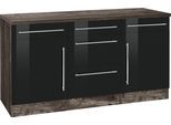 Unterschrank KOCHSTATION "KS-Samos", schwarz (schwarz hochglanz), B:150cm H:85cm T:60cm, Holzwerkstoff, Schränke, Unterschrank, Breite 150 cm