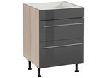 Kochfeldumbauschrank OPTIFIT "Bern", grau (grau hochglanz, akaziefarben), B:60cm H:87cm T:58,4cm, Schränke, Kochfeldumbauschrank, 60 cm breit, mit 2 Auszügen, mit höhenverstellbare Füße