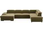 Wohnlandschaft SIT & MORE "Alcudia U-Form", grün (olive), B:349cm H:73cm T:226cm, 98% Polyester, 2% Polyamid, Sofas, Wohnlandschaft, wahlweise mit Bettfunktion